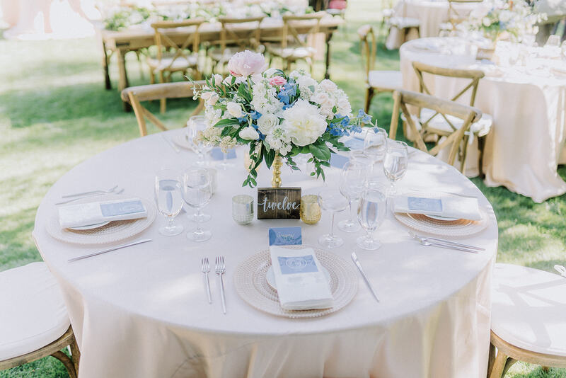 Dusty blue and blush outdoor wedding at Monte Verde Inn