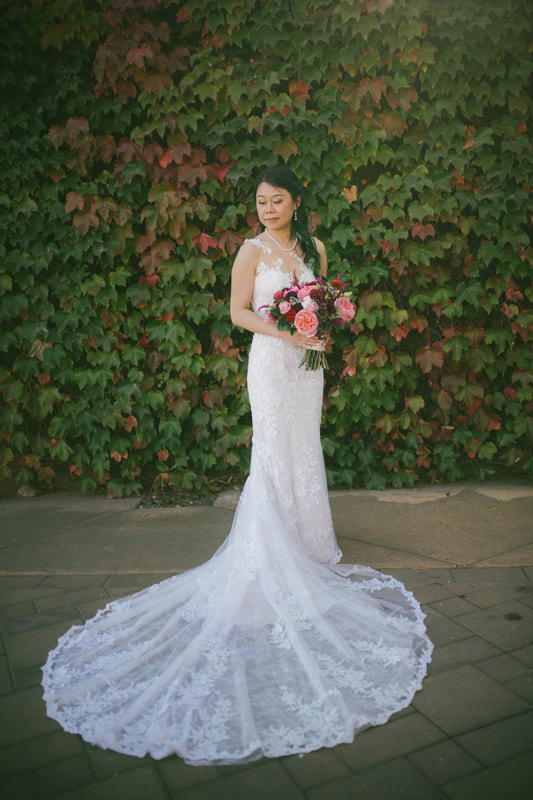 bride in elegant lace wedding dress