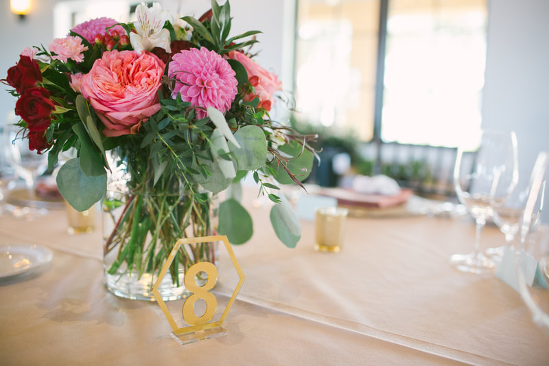 colorful wedding centerpieces by Strelitzia Flower Company